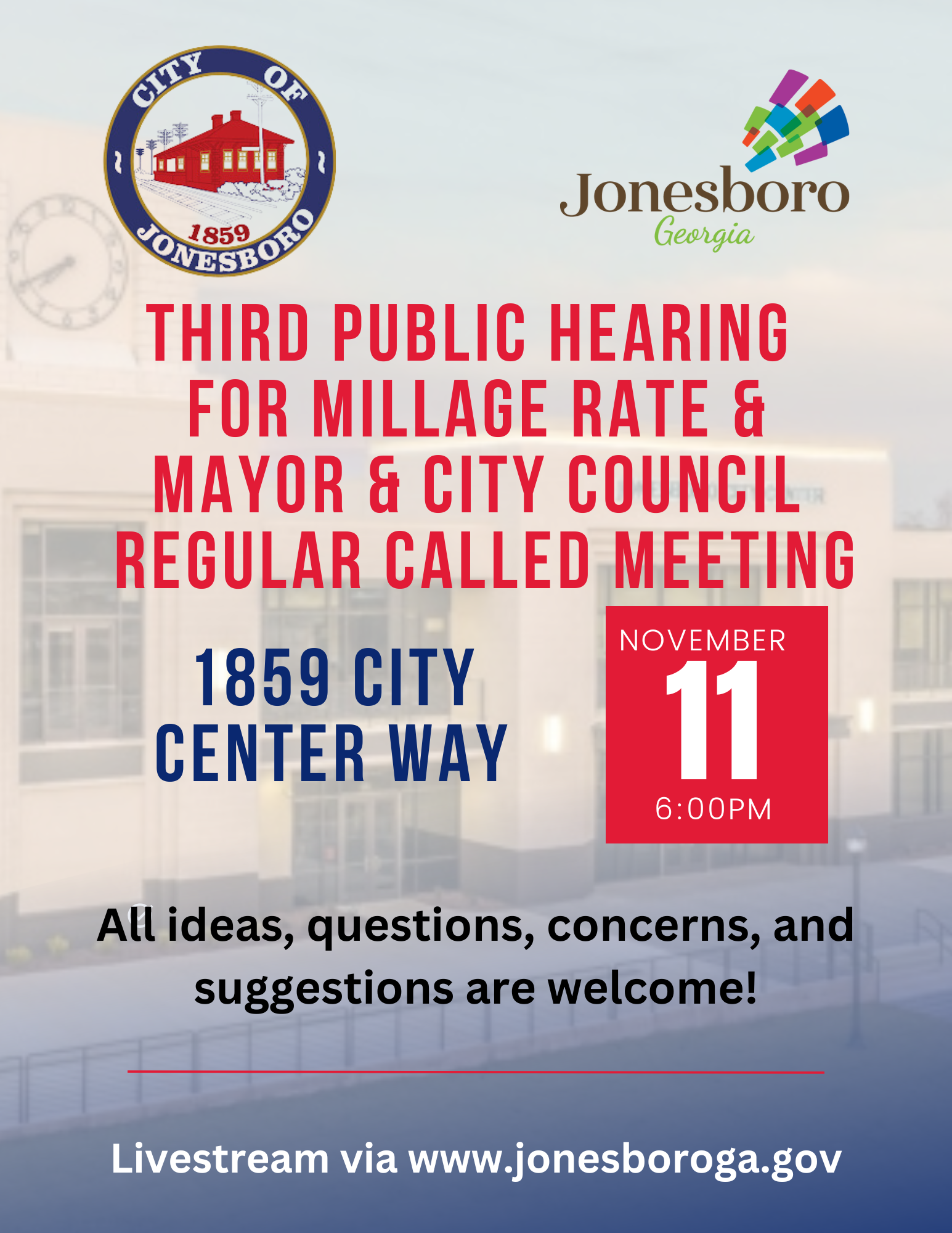 Mayor and City Council Third Public Hearing for Millage Rate and Regular Called Meeting